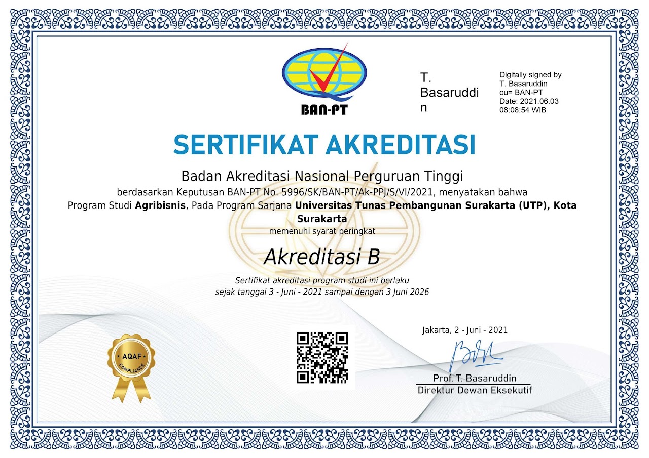 Sertifikat Akreditasi Akreditasi Program Studi Agribisnis