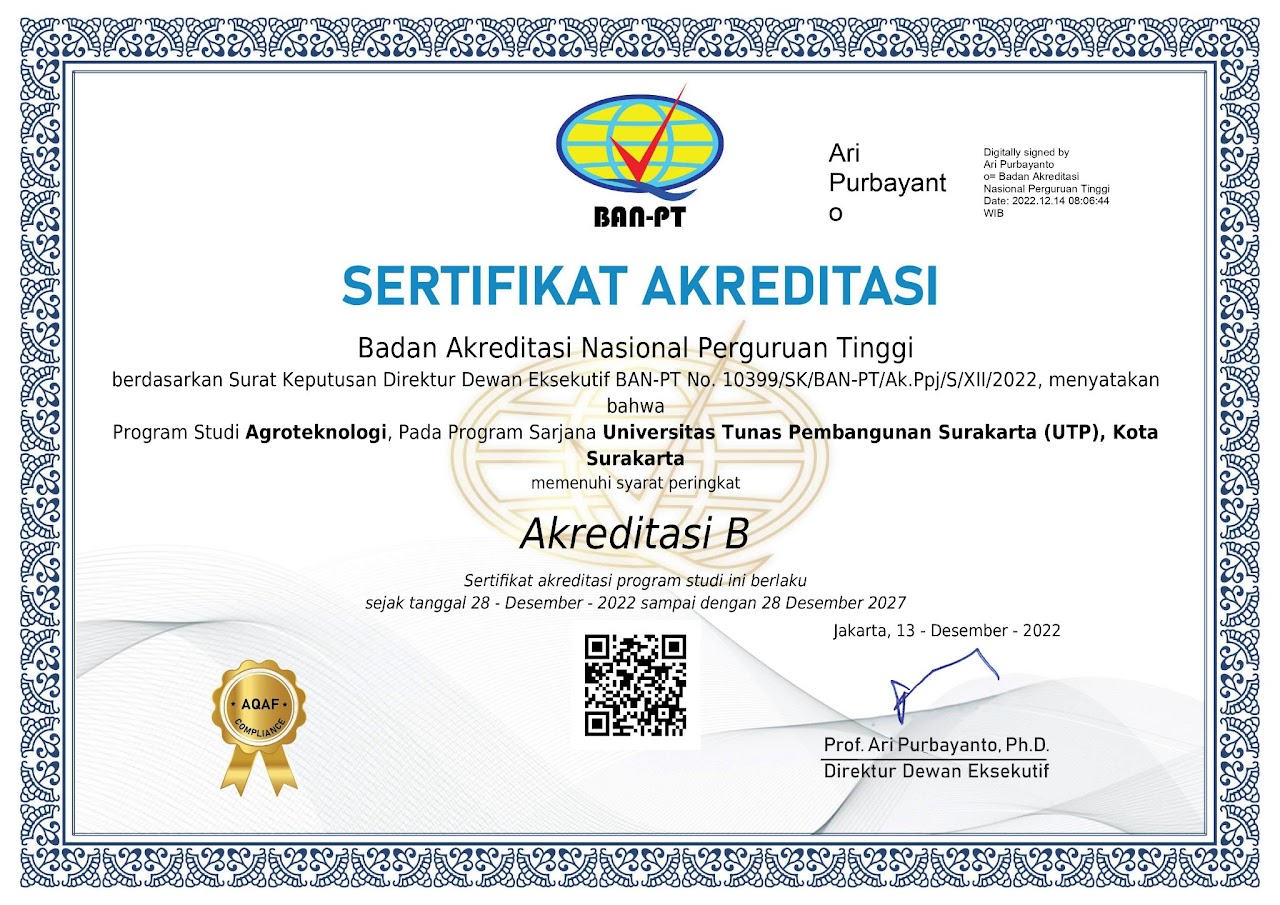Sertifikat Akreditasi Akreditasi Program Studi Agroteknologi